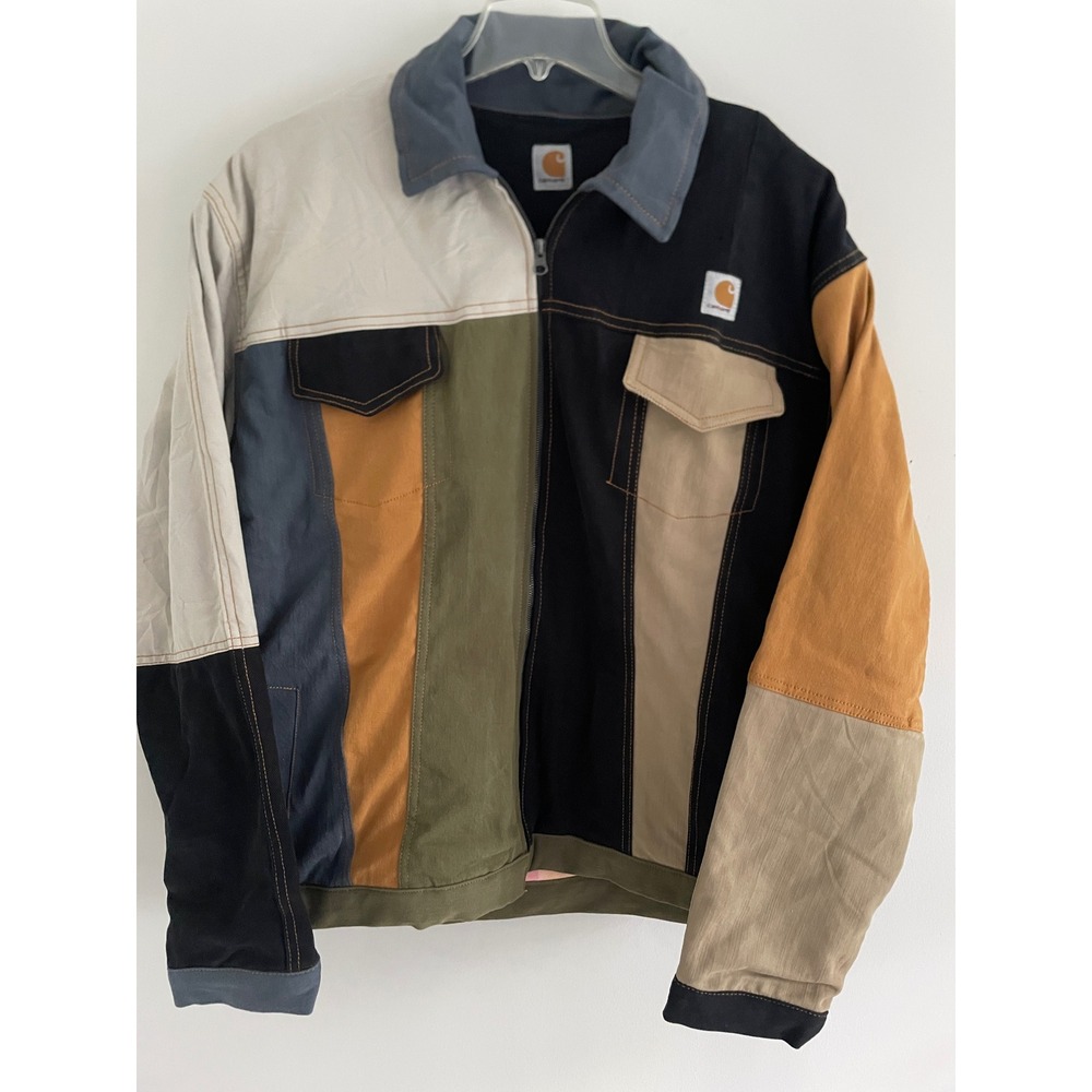 Upcycled Carhartt Multi-Color Patchwork Detroit Jacket Flannel Lined Workwear